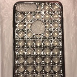 Iphone 7+ new silver & transparent sparkly case